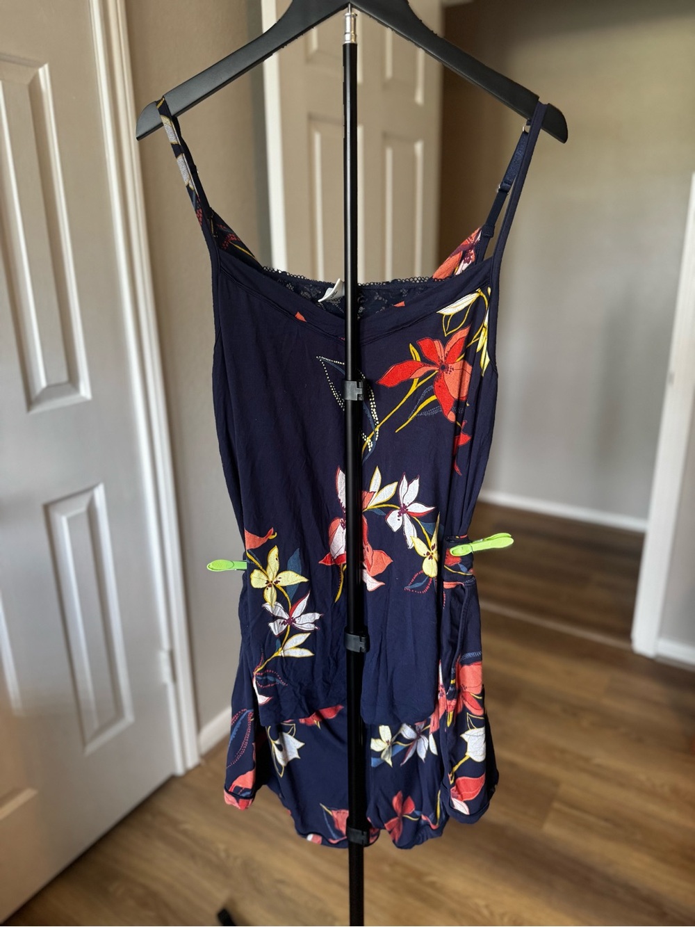 Soma Navy Floral Lace-Trim Tank Top and Bottoms